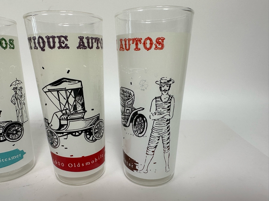 Set Of Four Antique Autos Glasses 6.5H [Photo 5]