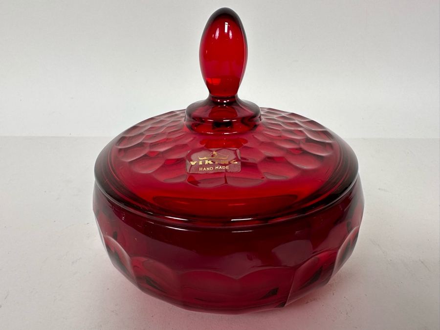 Vintage Red Viking Glass Candy Dish 5.5W X 5H [Photo 3]