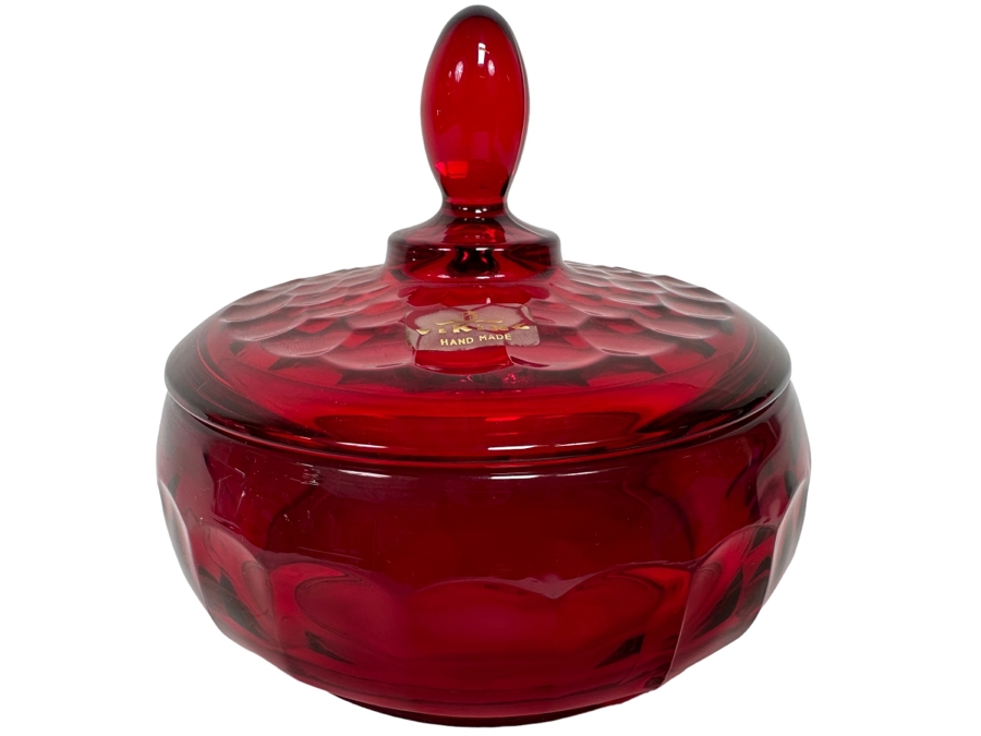 Vintage Red Viking Glass Candy Dish 5.5W X 5H