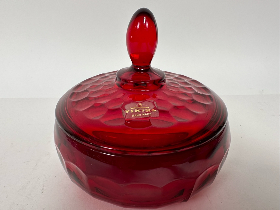 Vintage Red Viking Glass Candy Dish 5.5W X 5H [Photo 5]