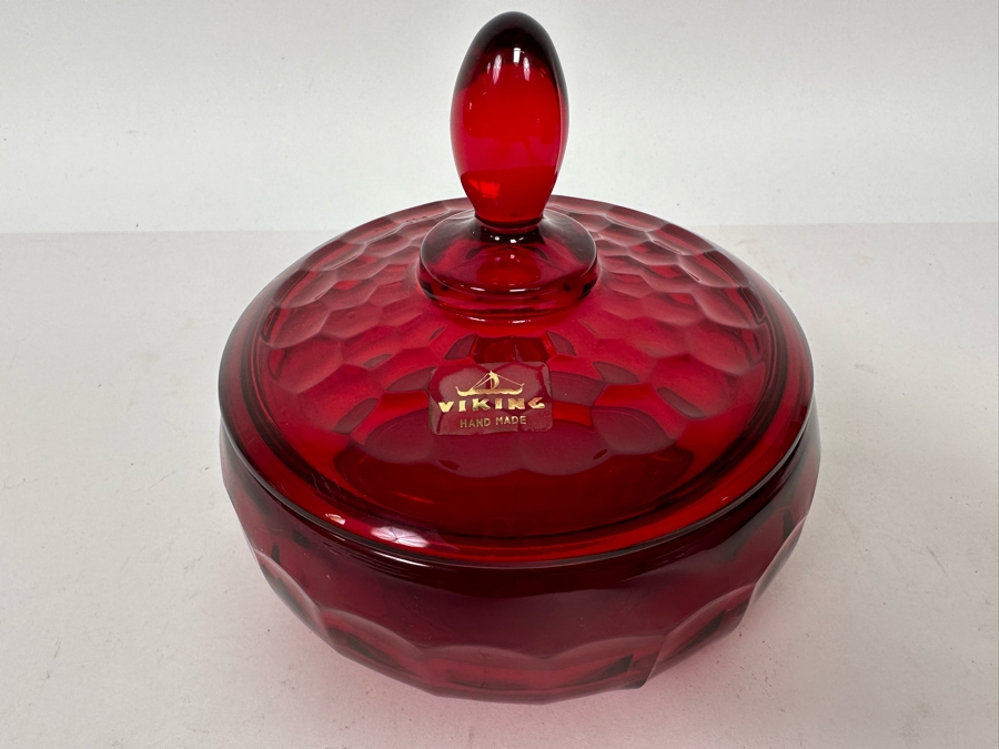 Vintage Red Viking Glass Candy Dish 5.5W X 5H [Photo 2]