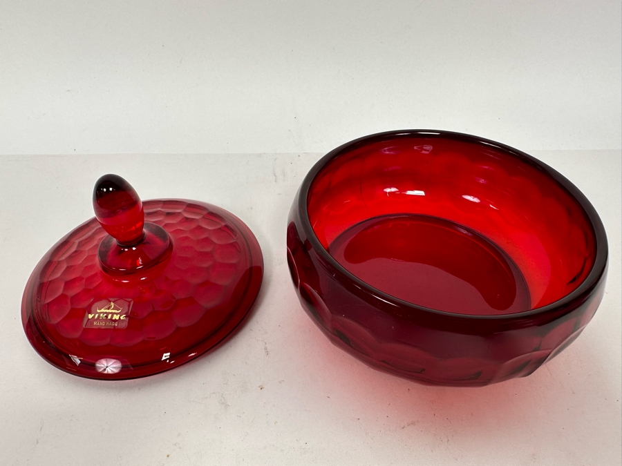 Vintage Red Viking Glass Candy Dish 5.5W X 5H [Photo 6]