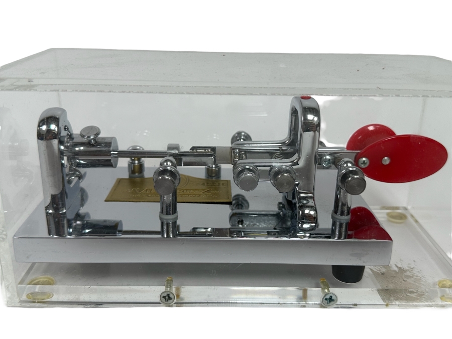 Rare Mint Vibroplex Presentation Mechanical Morse Key Contained In Lucite Display Box 8.5W X 4D X 4H [Photo 1]