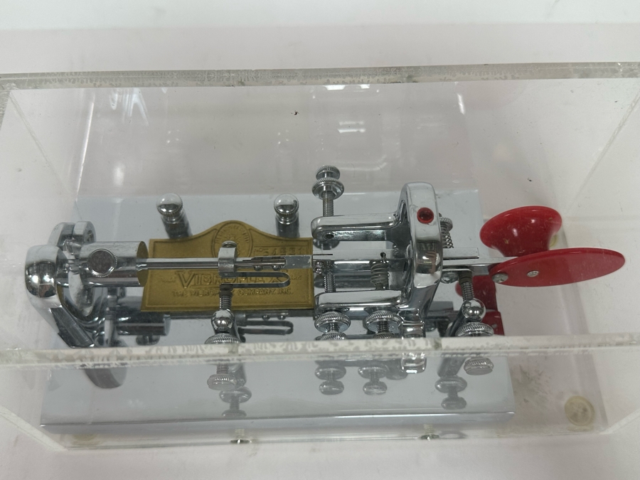 Rare Mint Vibroplex Presentation Mechanical Morse Key Contained In Lucite Display Box 8.5W X 4D X 4H [Photo 10]