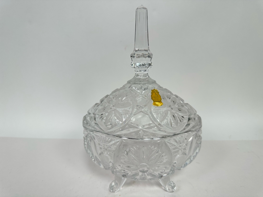 Imperlux Crystal Footed Candy Dish Jar Made In Western Germany 7W X 11H