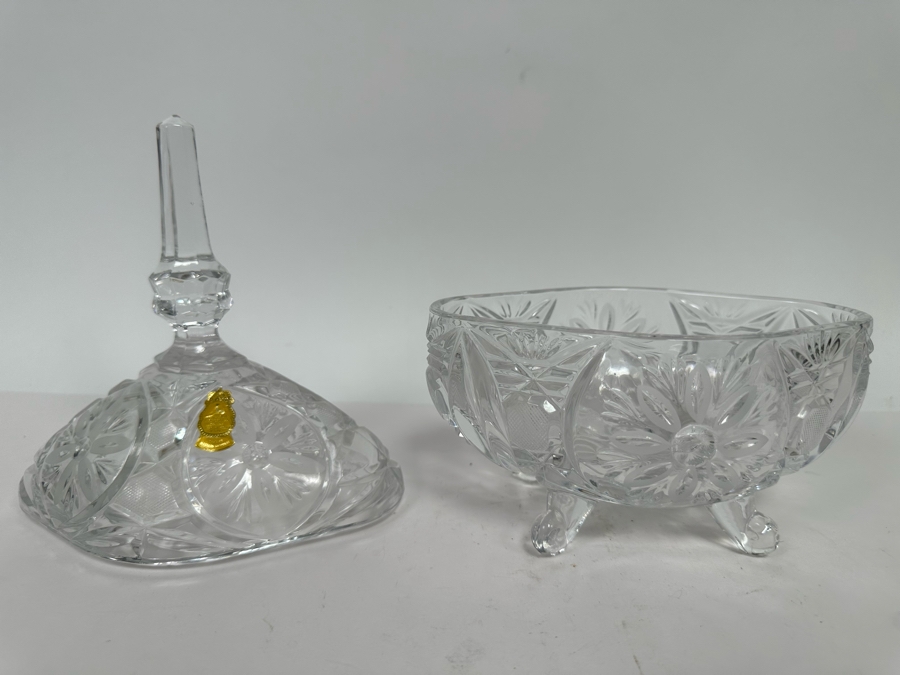 Imperlux Crystal Footed Candy Dish Jar Made In Western Germany 7w X 11h