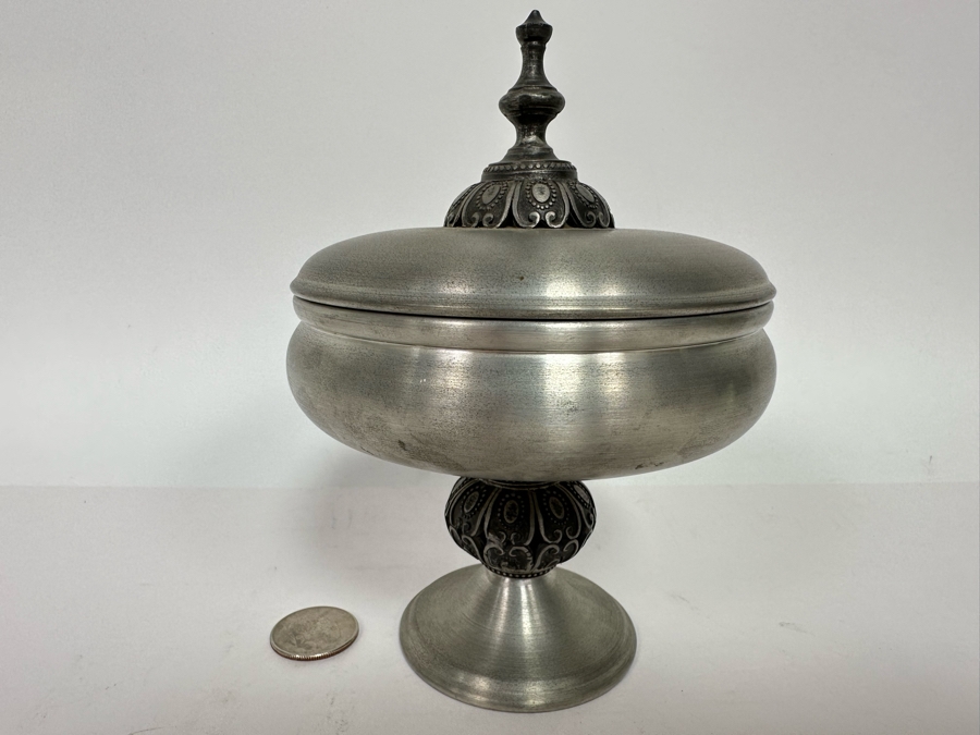 Vintage Mid-Century Mastad Norway Pewter Footed Bowl Jar With Lid 4.5W X 7H [Photo 2]