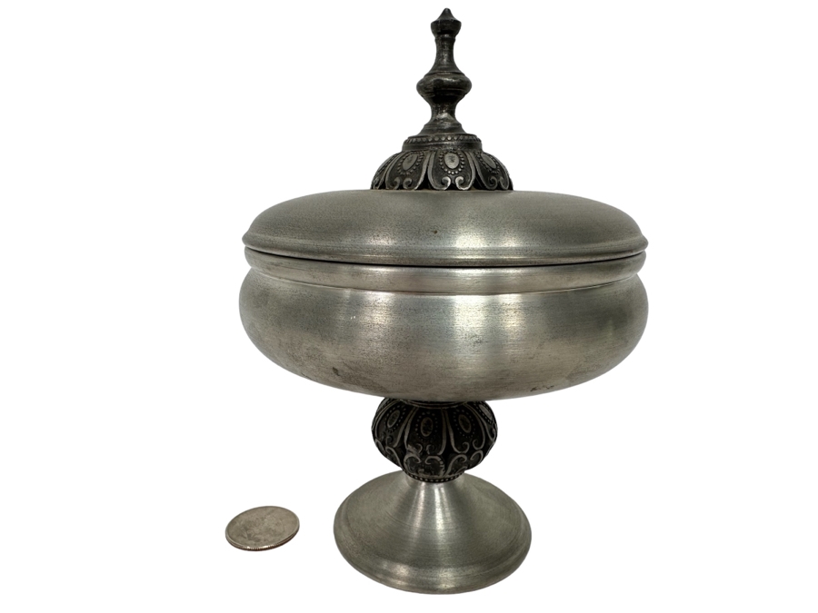 Vintage Mid-Century Mastad Norway Pewter Footed Bowl Jar With Lid 4.5W X 7H