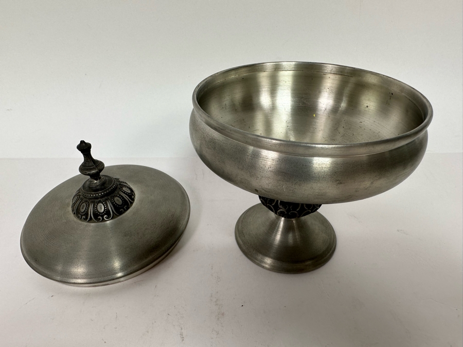 Vintage Mid-Century Mastad Norway Pewter Footed Bowl Jar With Lid 4.5W X 7H [Photo 6]