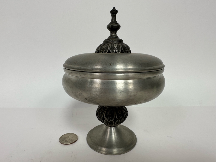 Vintage Mid-Century Mastad Norway Pewter Footed Bowl Jar With Lid 4.5W X 7H [Photo 3]