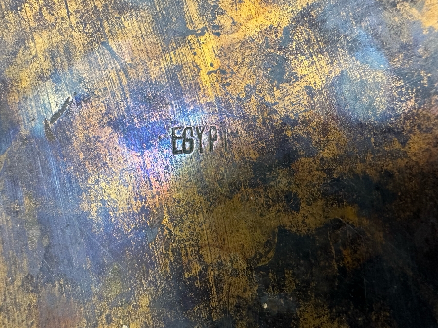 Large Etched Copper Metal Plate From Egypt Signed On Back 15.5R [Photo 3]
