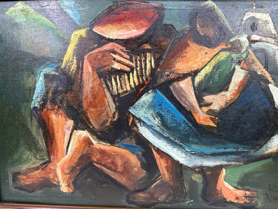 Roger Vejarano (B. 1953, Mexico) Abstract Cubist Figure Oil Painting 28 X 18 Framed 33 X 23 [Photo 13]
