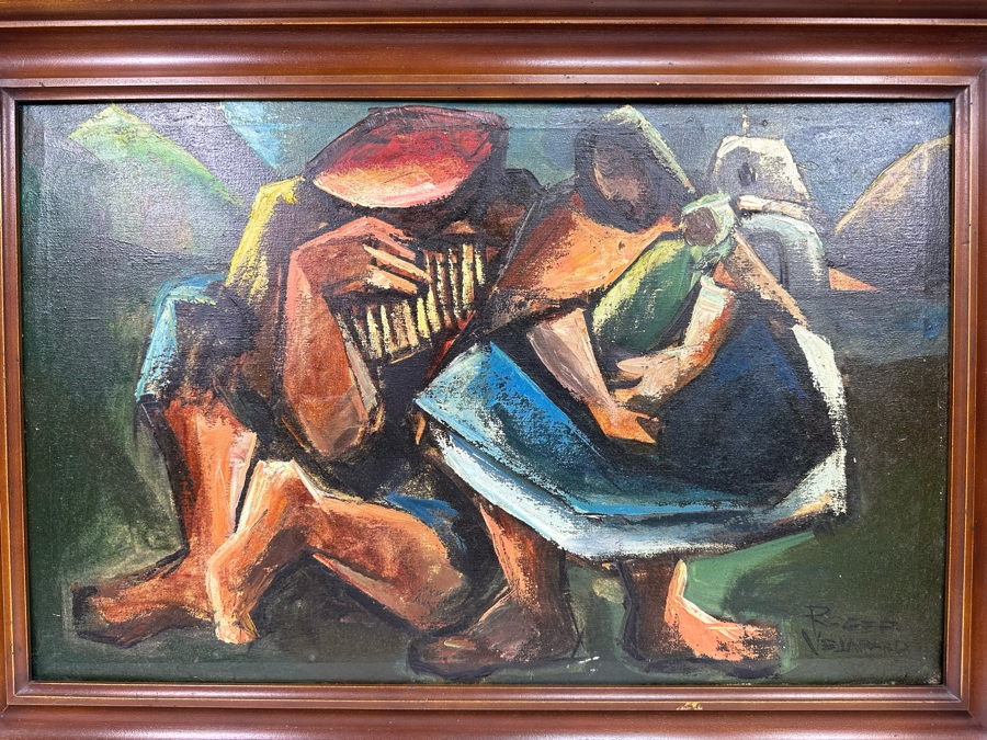 Roger Vejarano (B. 1953, Mexico) Abstract Cubist Figure Oil Painting 28 X 18 Framed 33 X 23 [Photo 4]