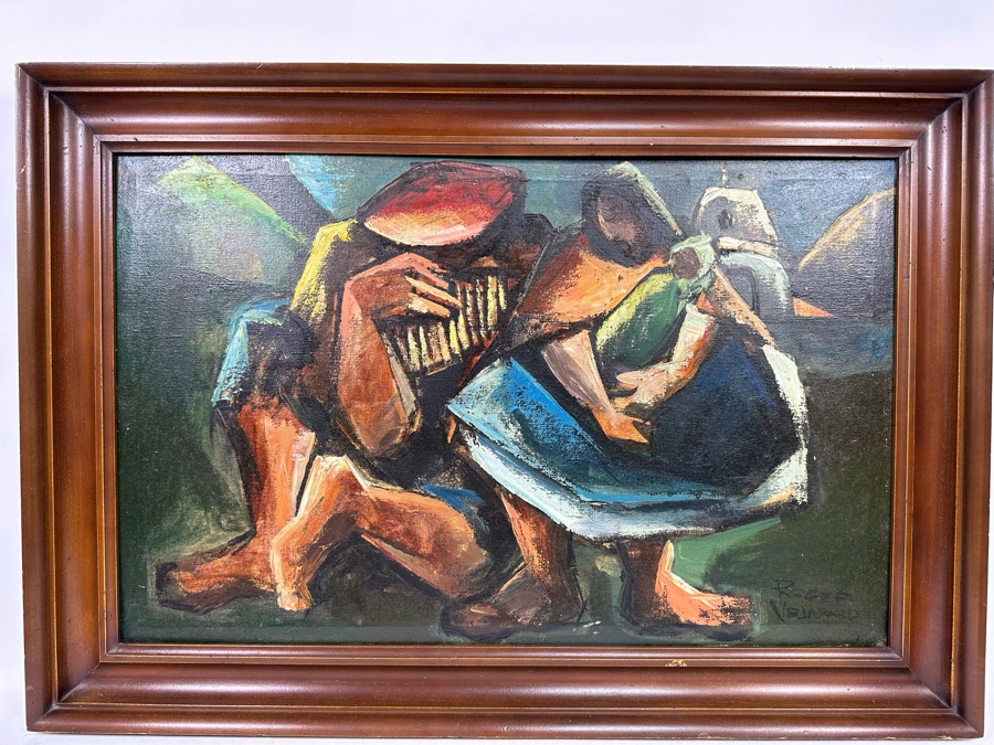 Roger Vejarano (B. 1953, Mexico) Abstract Cubist Figure Oil Painting 28 X 18 Framed 33 X 23 [Photo 5]