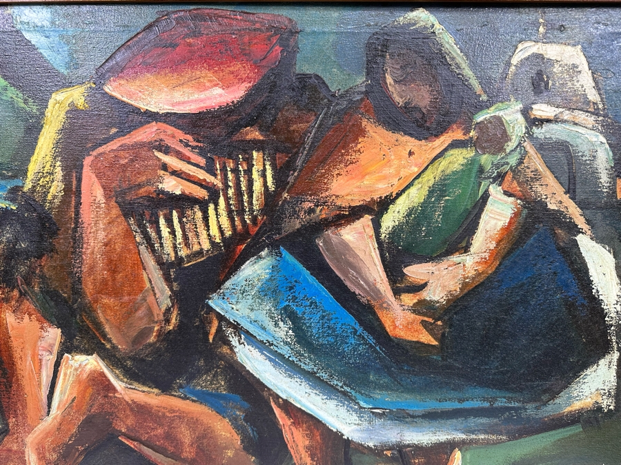 Roger Vejarano (B. 1953, Mexico) Abstract Cubist Figure Oil Painting 28 X 18 Framed 33 X 23 [Photo 11]