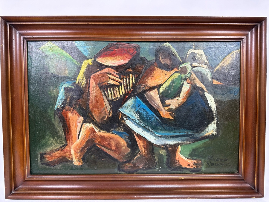 Roger Vejarano (B. 1953, Mexico) Abstract Cubist Figure Oil Painting 28 X 18 Framed 33 X 23 [Photo 6]