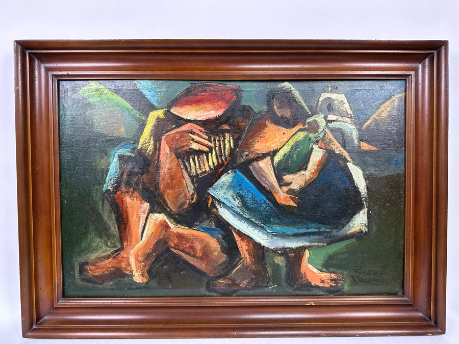 Roger Vejarano (B. 1953, Mexico) Abstract Cubist Figure Oil Painting 28 X 18 Framed 33 X 23 [Photo 7]