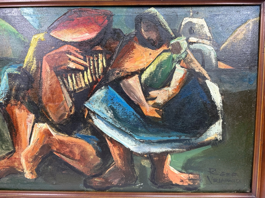 Roger Vejarano (B. 1953, Mexico) Abstract Cubist Figure Oil Painting 28 X 18 Framed 33 X 23 [Photo 12]