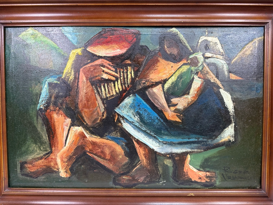 Roger Vejarano (B. 1953, Mexico) Abstract Cubist Figure Oil Painting 28 X 18 Framed 33 X 23 [Photo 3]