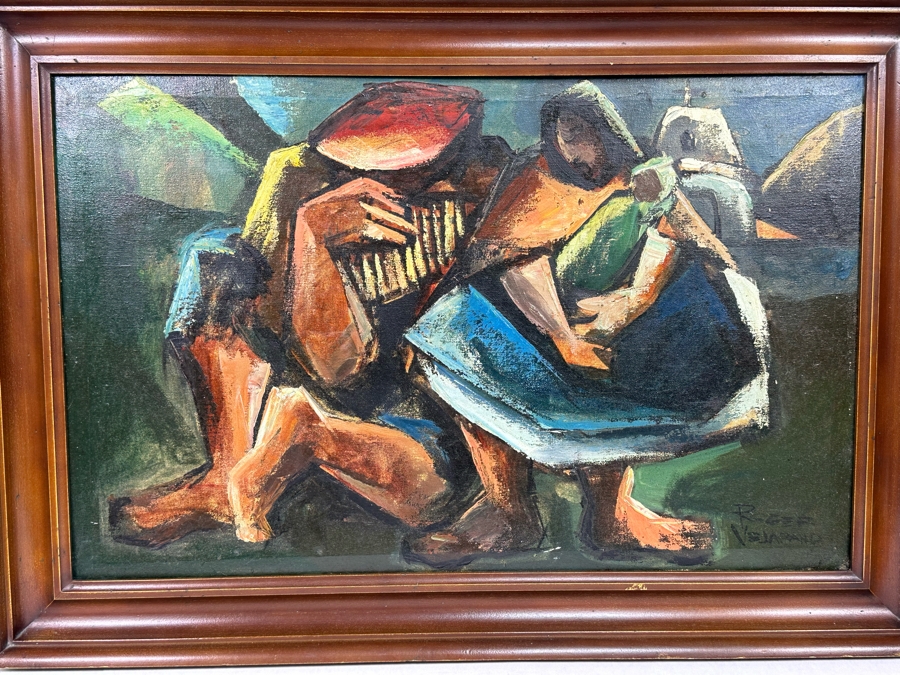 Roger Vejarano (B. 1953, Mexico) Abstract Cubist Figure Oil Painting 28 X 18 Framed 33 X 23 [Photo 1]
