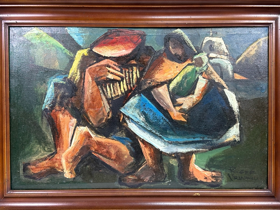 Roger Vejarano (B. 1953, Mexico) Abstract Cubist Figure Oil Painting 28 X 18 Framed 33 X 23 [Photo 2]