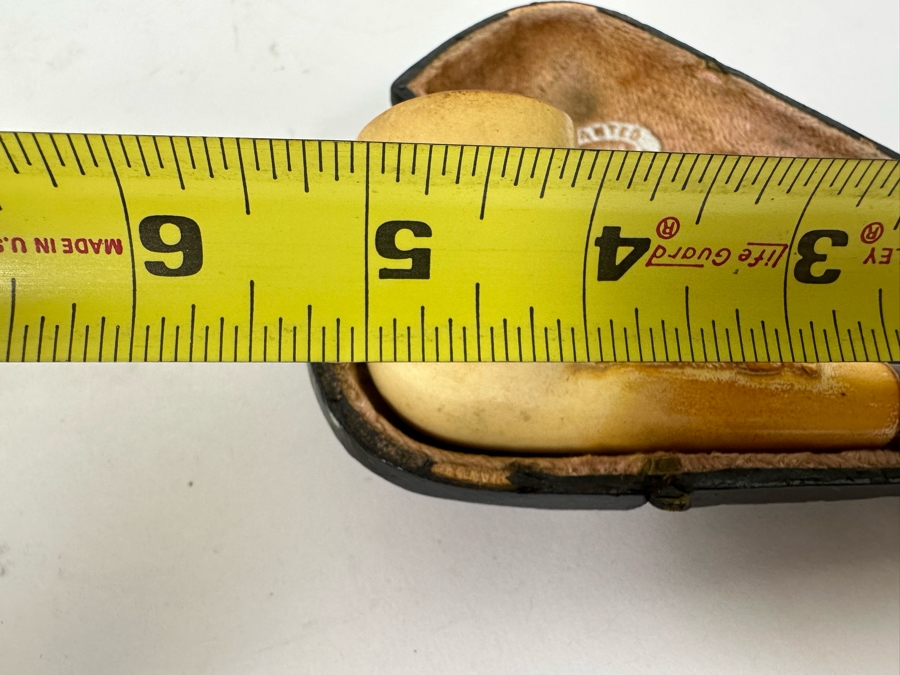 Antique Carved Meerschaum Smoking Pipe Featuring Dog Carving And Pipe Case 5W [Photo 12]