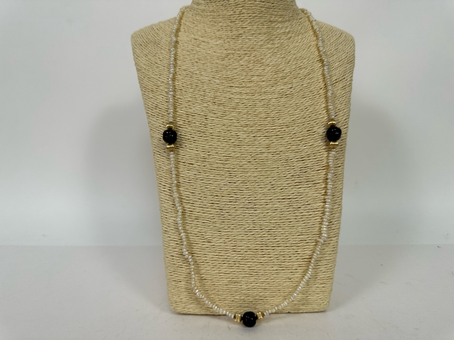29' Pearl Necklace With 14K Gold Beads And Carved Amethyst Beads [Photo 3]
