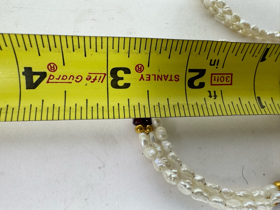 Three Triple Pearl Gemstone Bracelets With 14K Gold Beads, Lapis Lazuli, Aventurine And Garnets 2.5W [Photo 8]