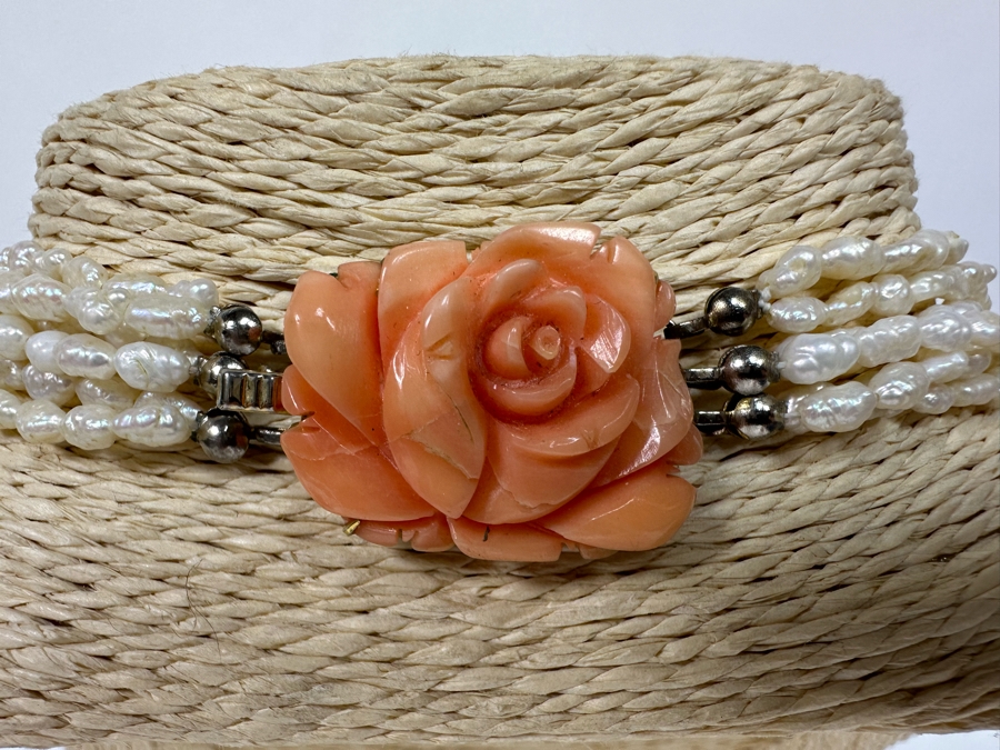 Multi-Strand Pearl 18' Necklace With Carved Coral Clasp [Photo 9]