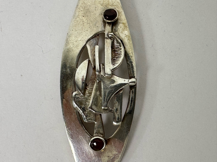 Vintage Mid-Century Modern Sterling Silver Slider Pendant With Two Cabochon Garnets Made In Israel 3L 21.1g [Photo 4]