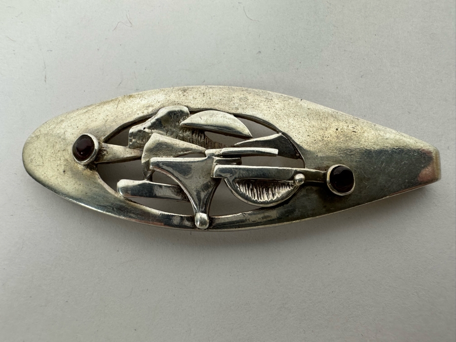 Vintage Mid-Century Modern Sterling Silver Slider Pendant With Two Cabochon Garnets Made In Israel 3L 21.1g [Photo 7]