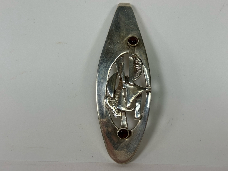 Vintage Mid-Century Modern Sterling Silver Slider Pendant With Two Cabochon Garnets Made In Israel 3L 21.1g [Photo 8]