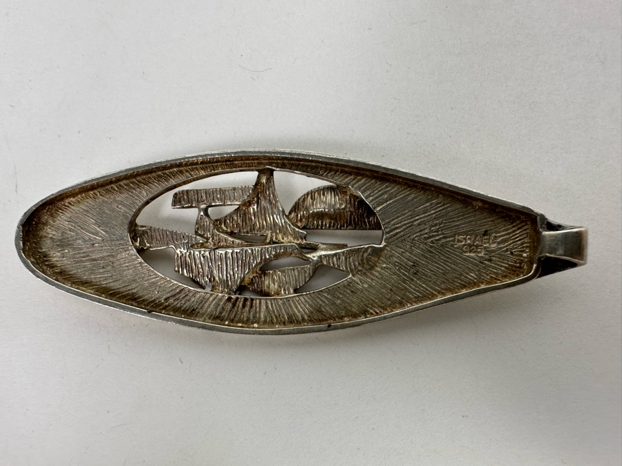 Vintage Mid-Century Modern Sterling Silver Slider Pendant With Two Cabochon Garnets Made In Israel 3L 21.1g [Photo 10]