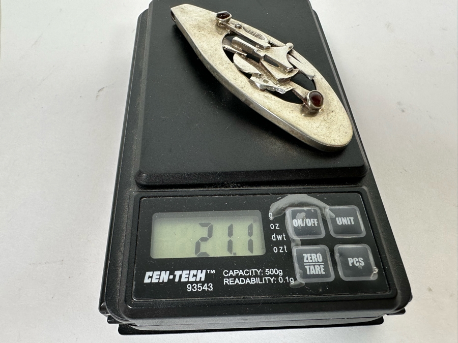 Vintage Mid-Century Modern Sterling Silver Slider Pendant With Two Cabochon Garnets Made In Israel 3L 21.1g [Photo 13]