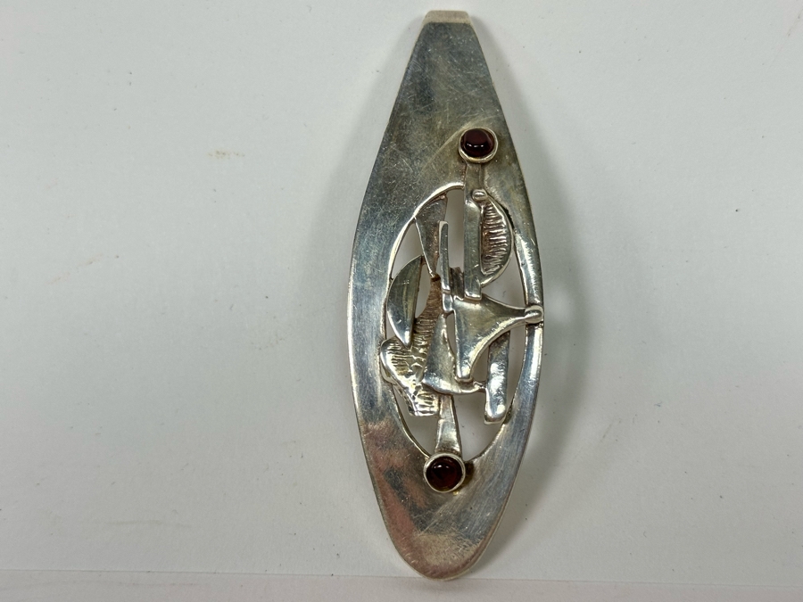 Vintage Mid-Century Modern Sterling Silver Slider Pendant With Two Cabochon Garnets Made In Israel 3L 21.1g [Photo 9]