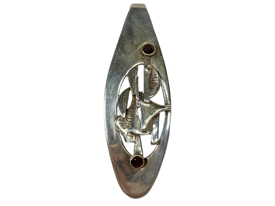 Vintage Mid-Century Modern Sterling Silver Slider Pendant With Two Cabochon Garnets Made In Israel 3L 21.1g [Photo 1]