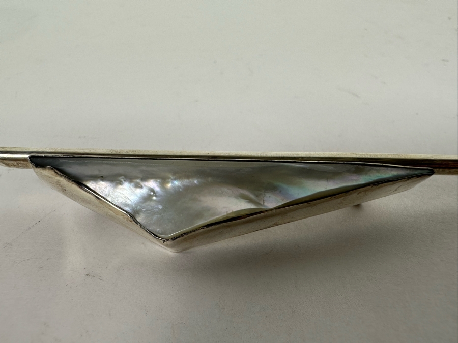 Mid-Century Modern Sterling Silver European Mother Of Pearl Brooch Pin 17.6g [Photo 6]