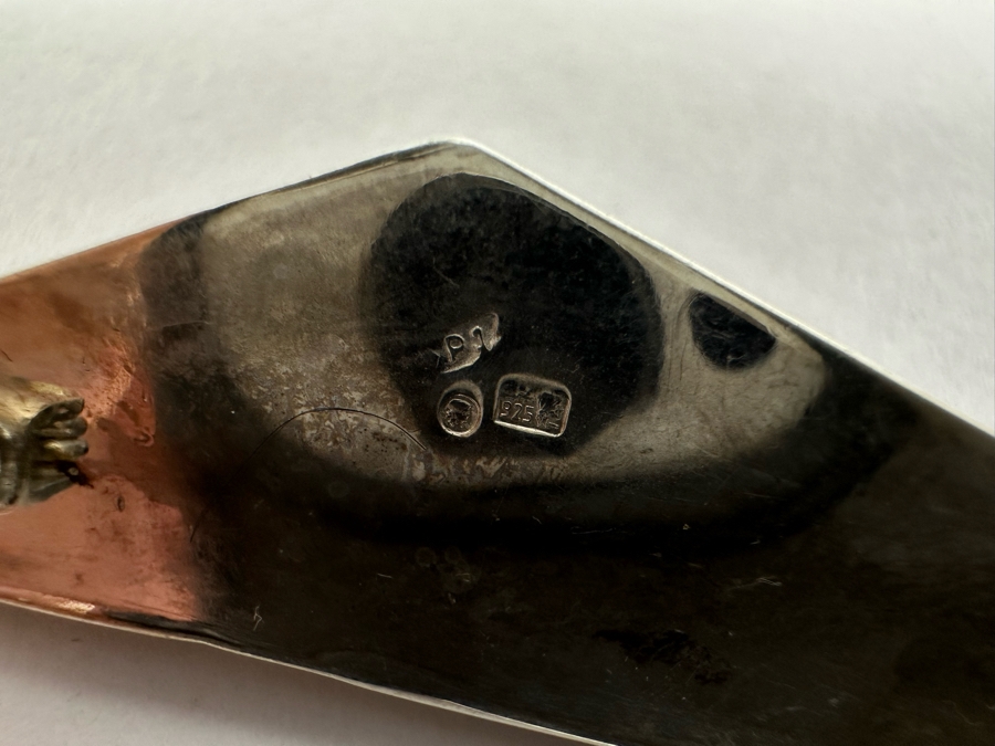 Mid-Century Modern Sterling Silver European Mother Of Pearl Brooch Pin 17.6g [Photo 9]