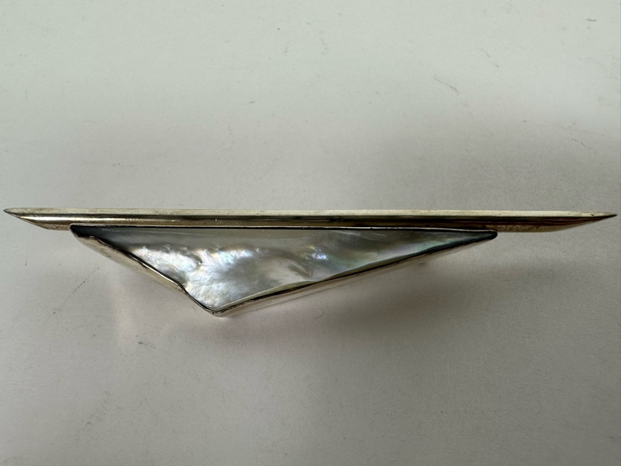 Mid-Century Modern Sterling Silver European Mother Of Pearl Brooch Pin 17.6g [Photo 3]