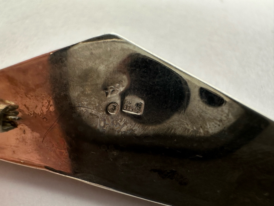 Mid-Century Modern Sterling Silver European Mother Of Pearl Brooch Pin 17.6g [Photo 10]