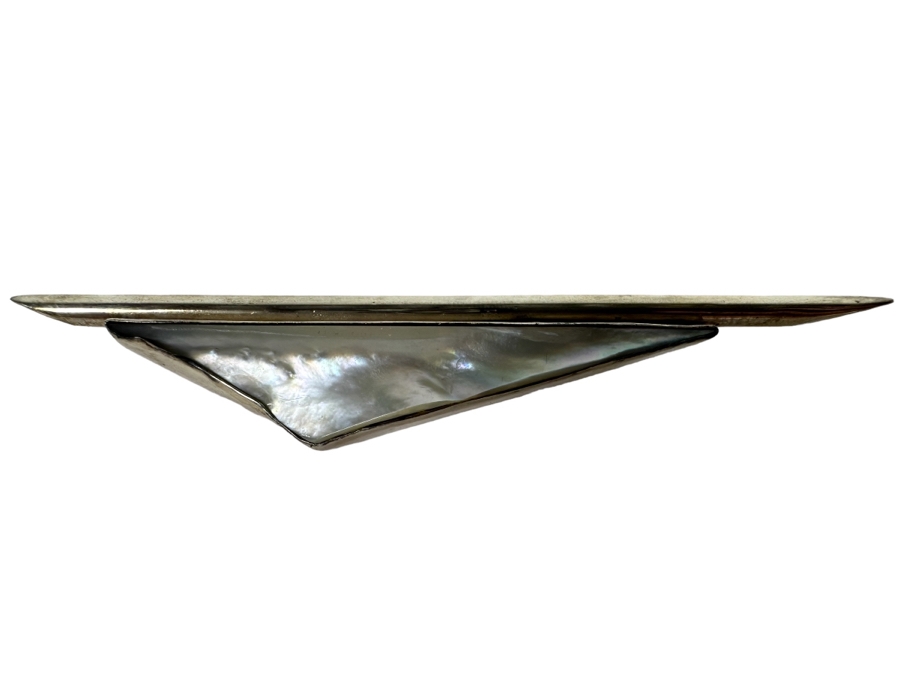 Mid-Century Modern Sterling Silver European Mother Of Pearl Brooch Pin 17.6g [Photo 1]
