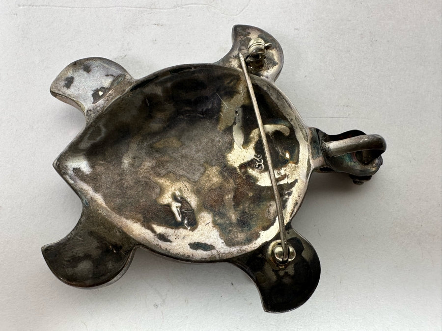 Sterling Silver Mother Of Pearl Inlay Brooch Pin Pendant 17.5g [Photo 5]