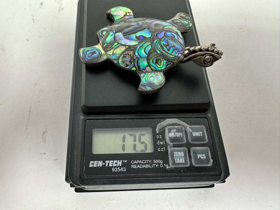 Sterling Silver Mother Of Pearl Inlay Brooch Pin Pendant 17.5g [Photo 6]