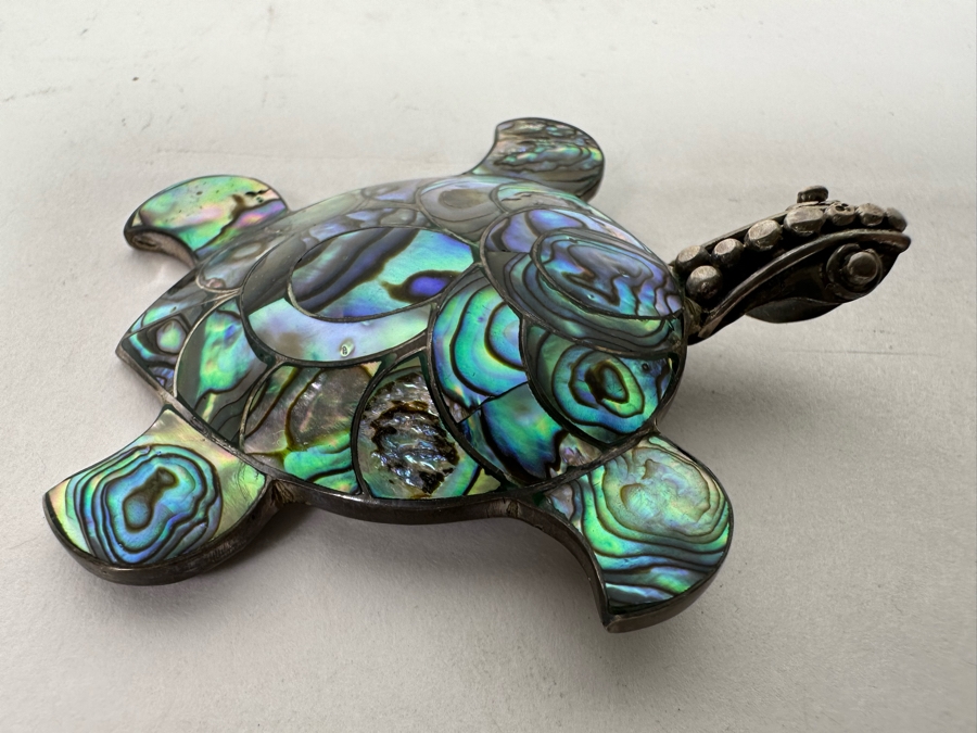 Sterling Silver Mother Of Pearl Inlay Brooch Pin Pendant 17.5g [Photo 4]