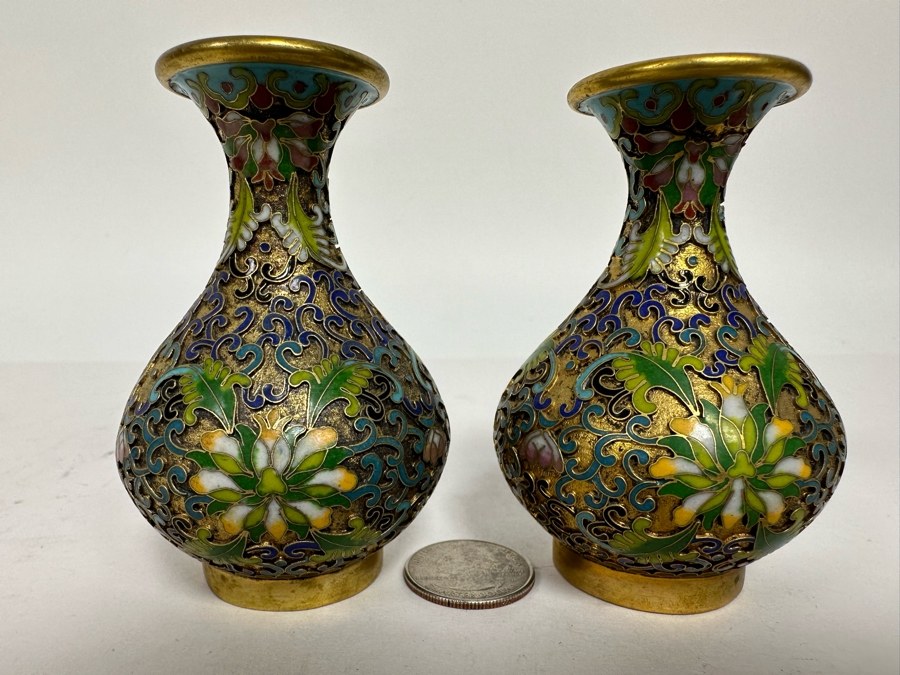 Pair Of Small Chinese Cloisonne Vases 3.5H [Photo 2]
