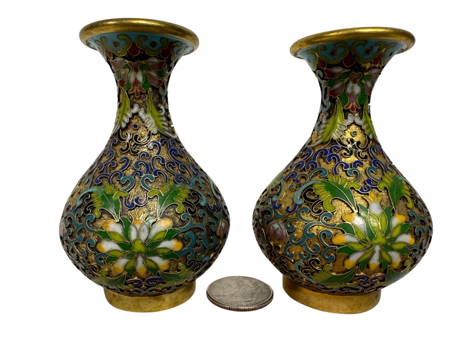 Pair Of Small Chinese Cloisonne Vases 3.5H [Photo 1]