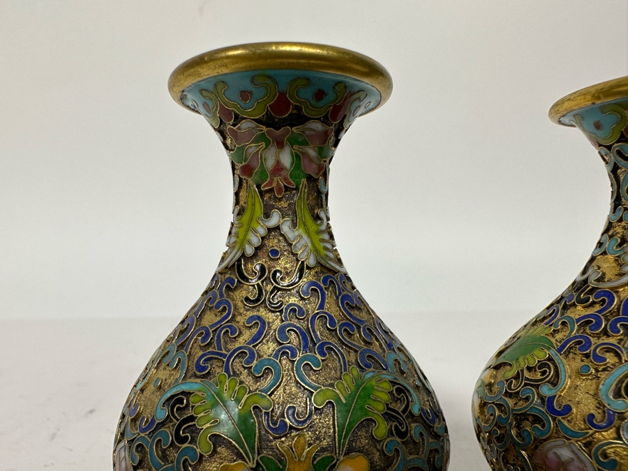 Pair Of Small Chinese Cloisonne Vases 3.5H [Photo 5]