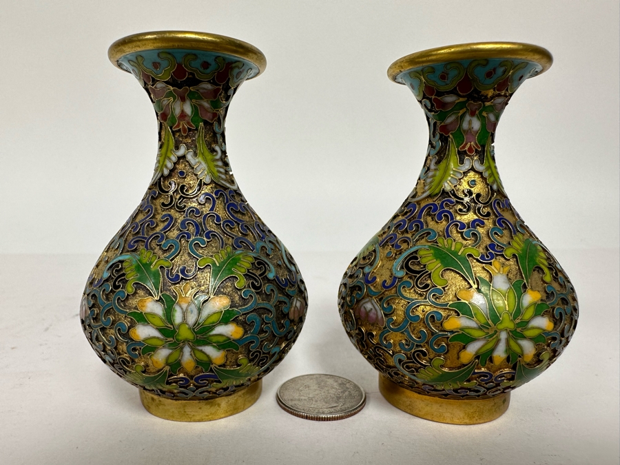 Pair Of Small Chinese Cloisonne Vases 3.5H [Photo 3]