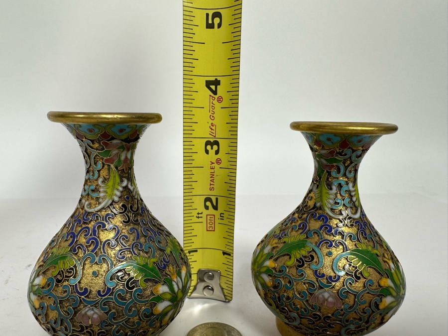 Pair Of Small Chinese Cloisonne Vases 3.5H [Photo 9]