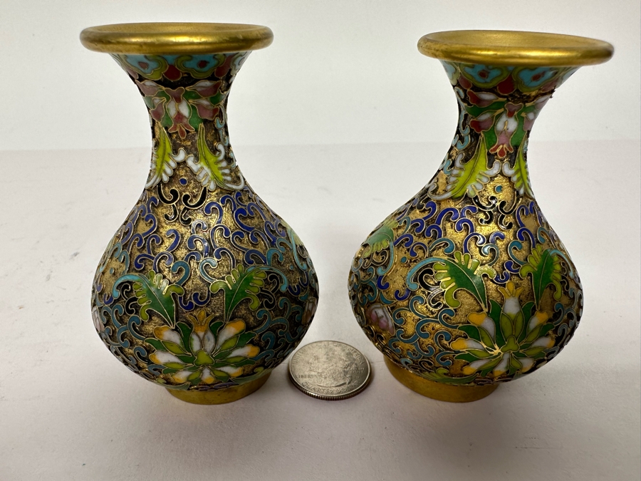 Pair Of Small Chinese Cloisonne Vases 3.5H [Photo 4]